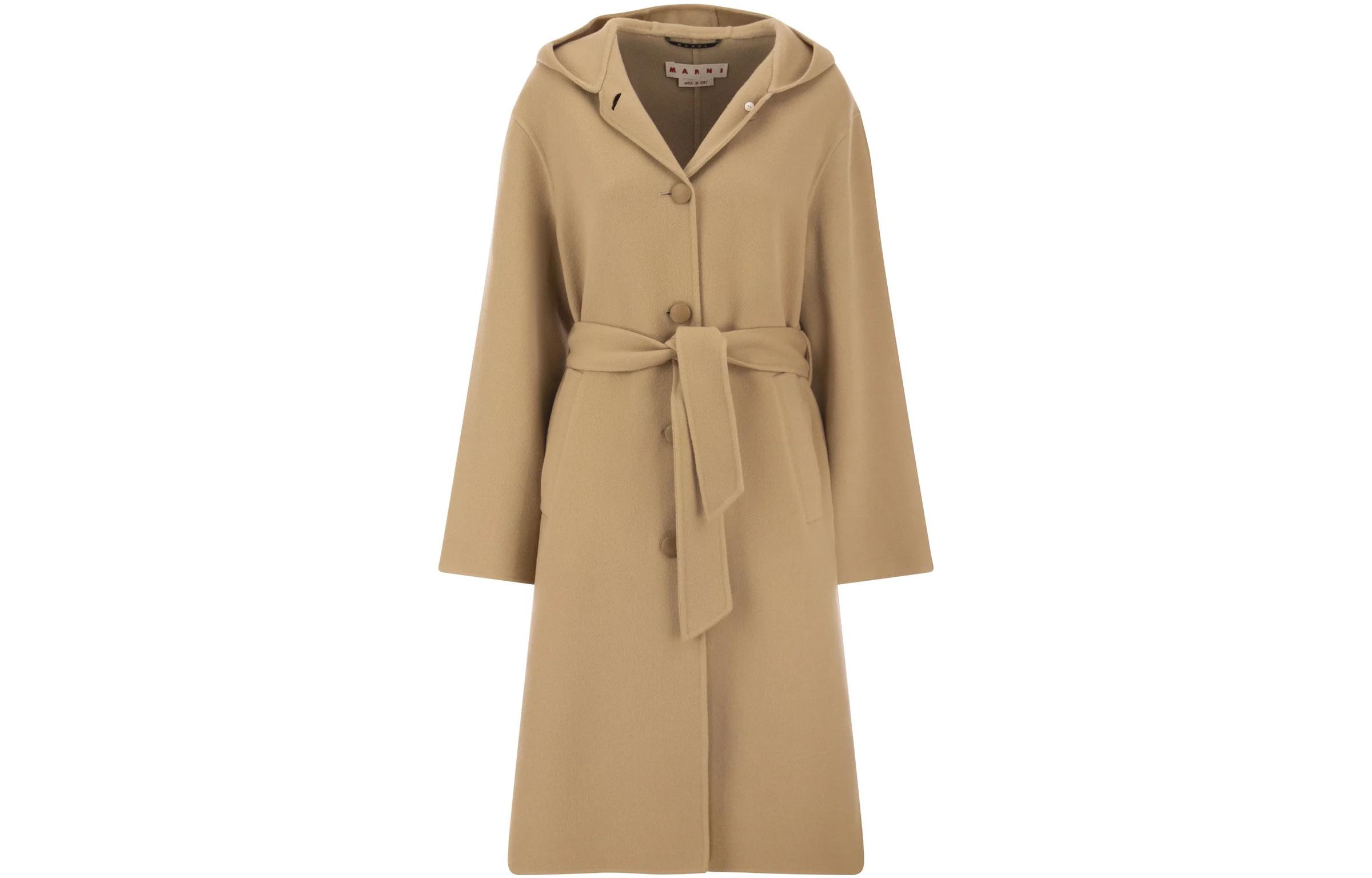 

Пальто с поясом на талии и капюшоном MARNI, светло-коричневый