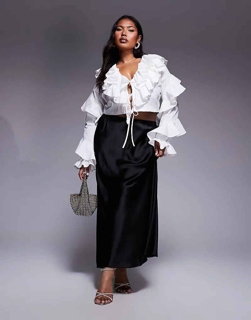 

Блузка из хлопкового поплина ASOS LUXE Curve с увеличенными воланами белого цвета