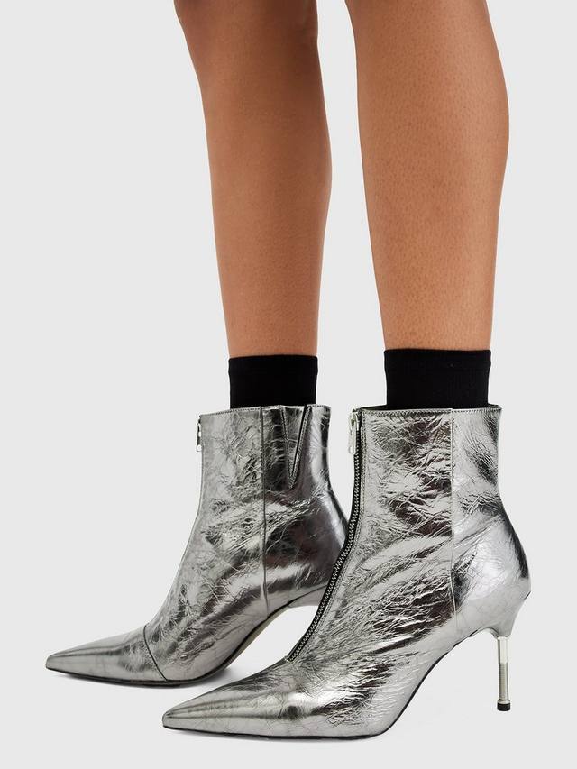 Наташа кожаные сапоги-ботфорты на шпильке AllSaints, Silver — фото 2