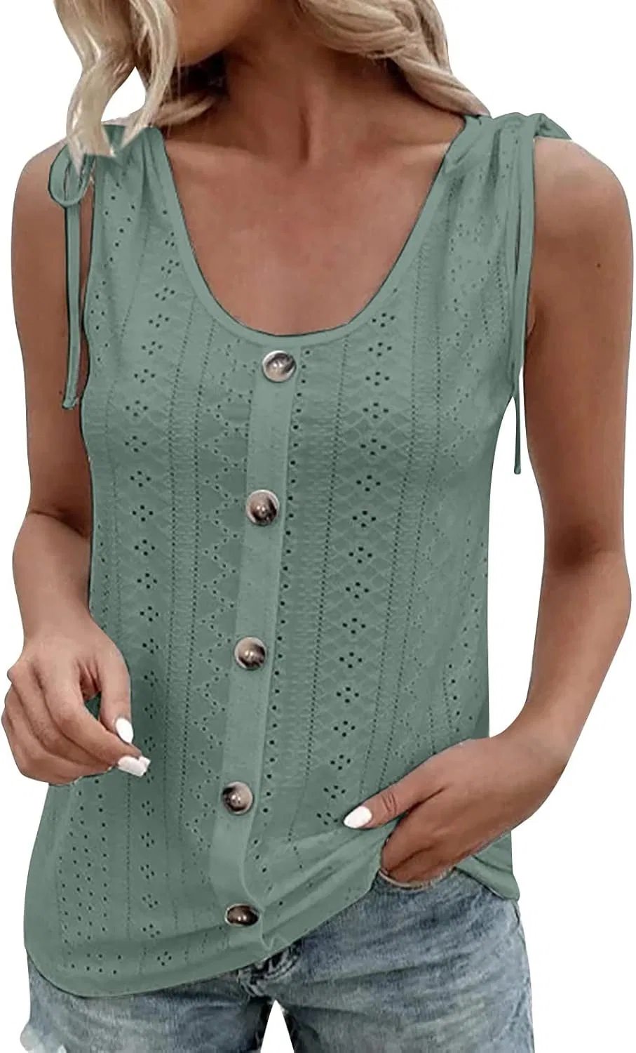Топ без рукавов U-образным вырезом, однотонный, белый