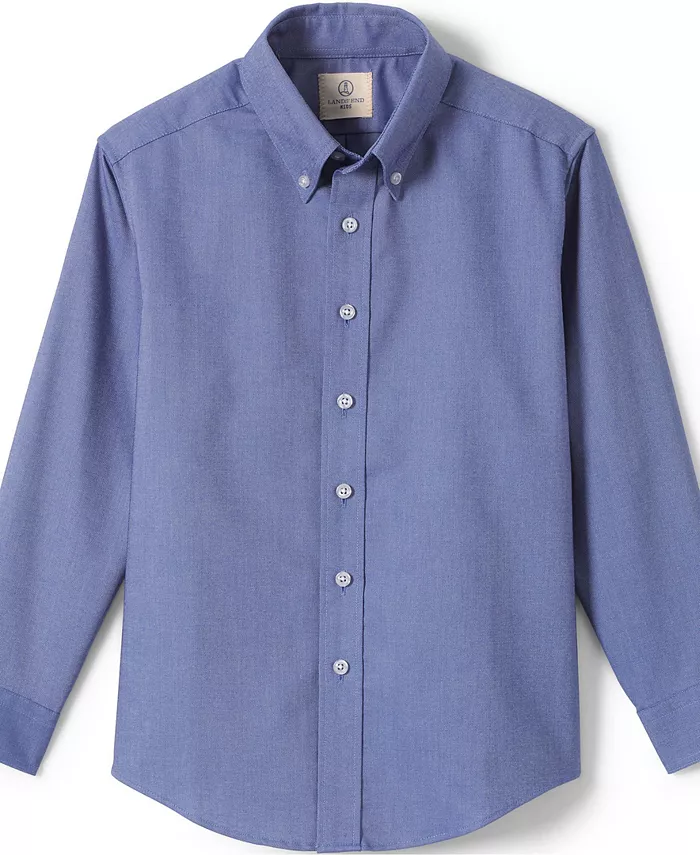 Рубашка для мальчиков старшего возраста с длинным рукавом Oxford Dress Shirt (однотонная) Lands' End, синий — фото 2