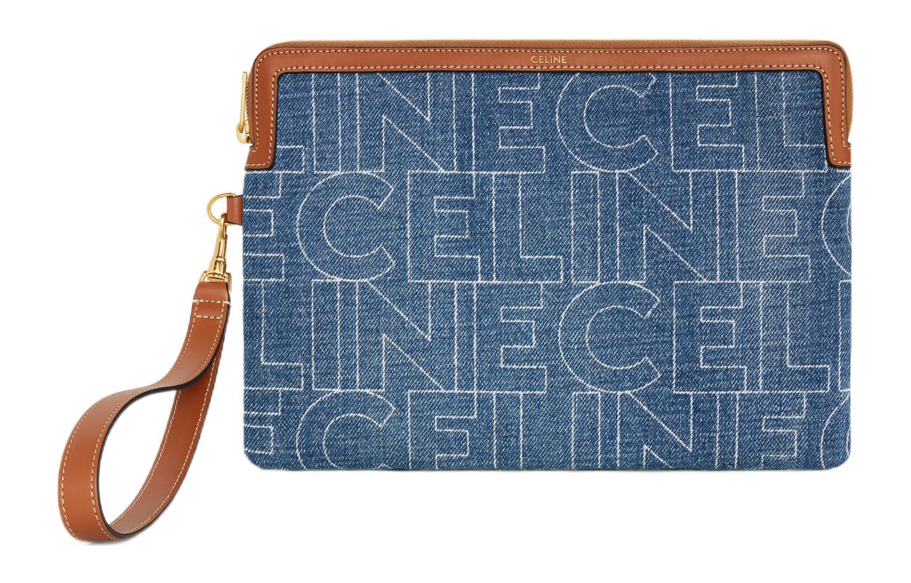 

CELINE Джинсы с клатчем из телячьей кожи в стиле трубы женские синие