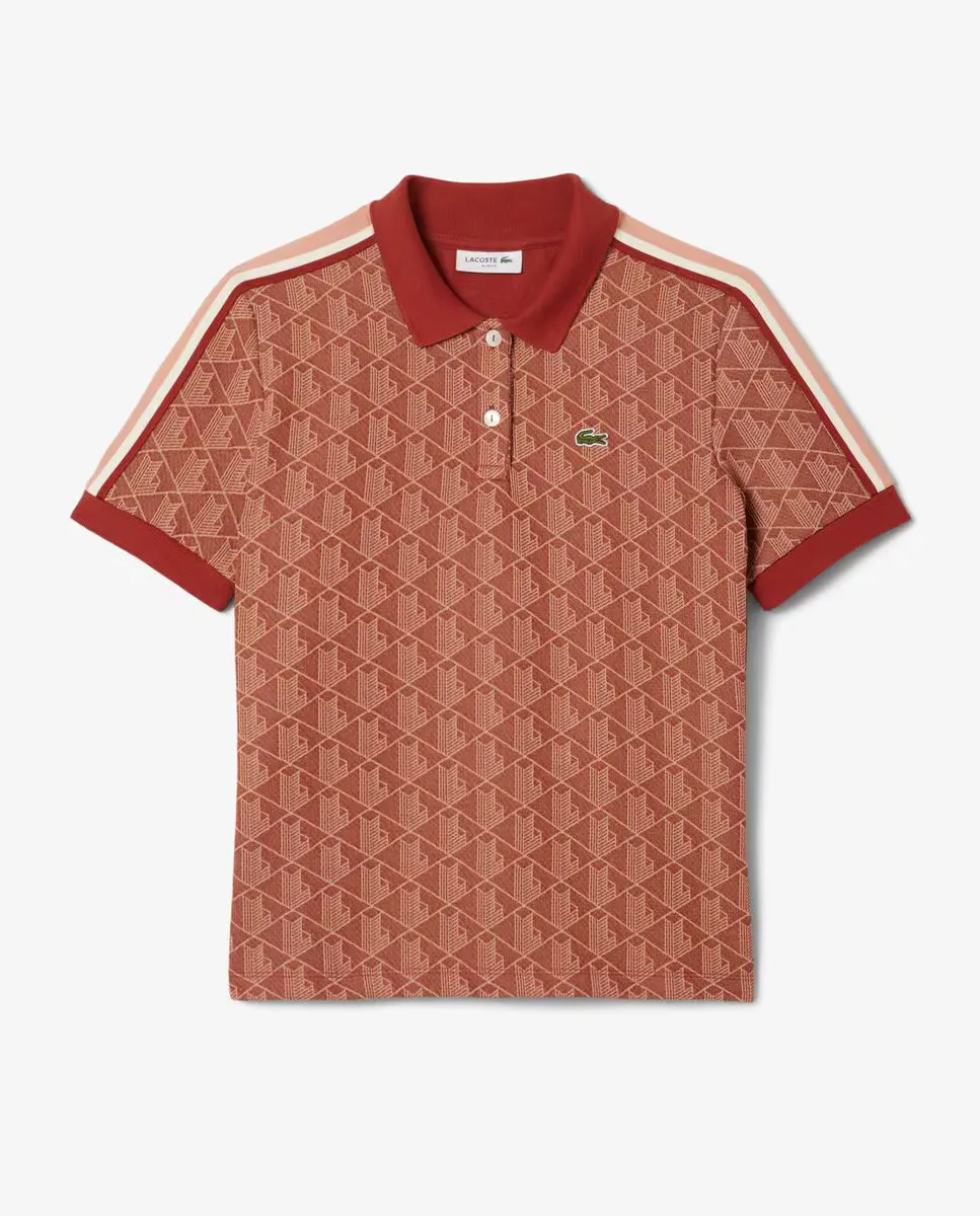 

Женская жаккардовая рубашка поло с коротким рукавом и монограммой Lacoste, коричневый