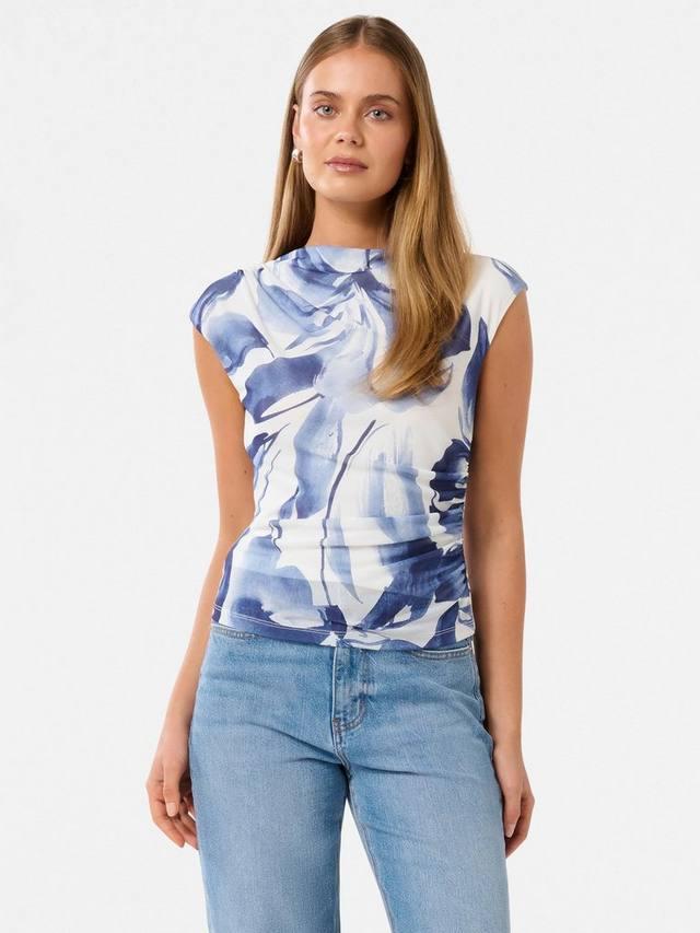 

Майка Mel с цветочным принтом и сетчатыми вставками Forever New, Blue/White