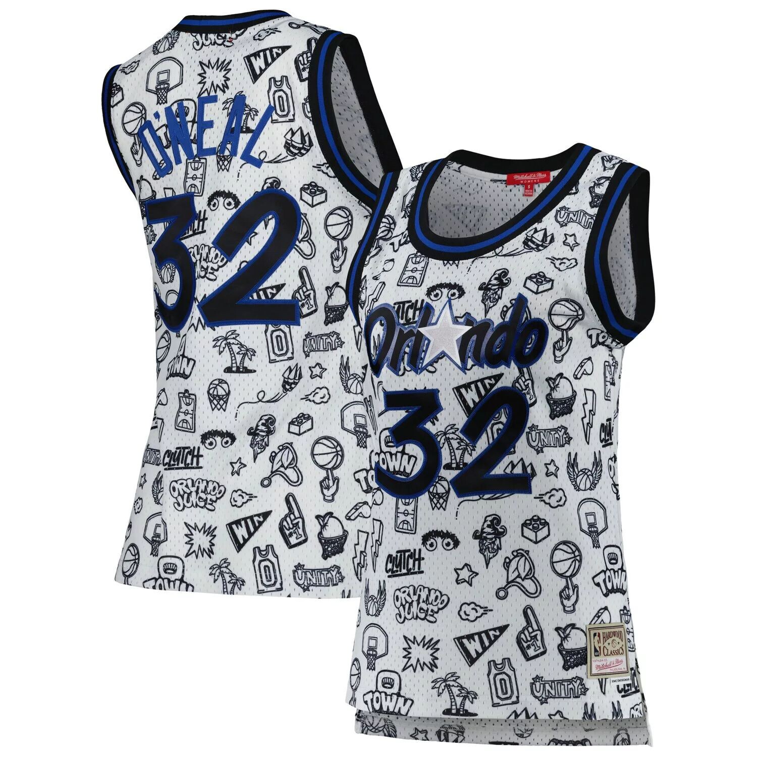 

Женская белая майка Mitchell & Ness Shaquille O'Neal Orlando Magic 1994 Doodle Swingman, Белый, Женская белая майка Mitchell & Ness Shaquille O'Neal Orlando Magic 1994 Doodle Swingman