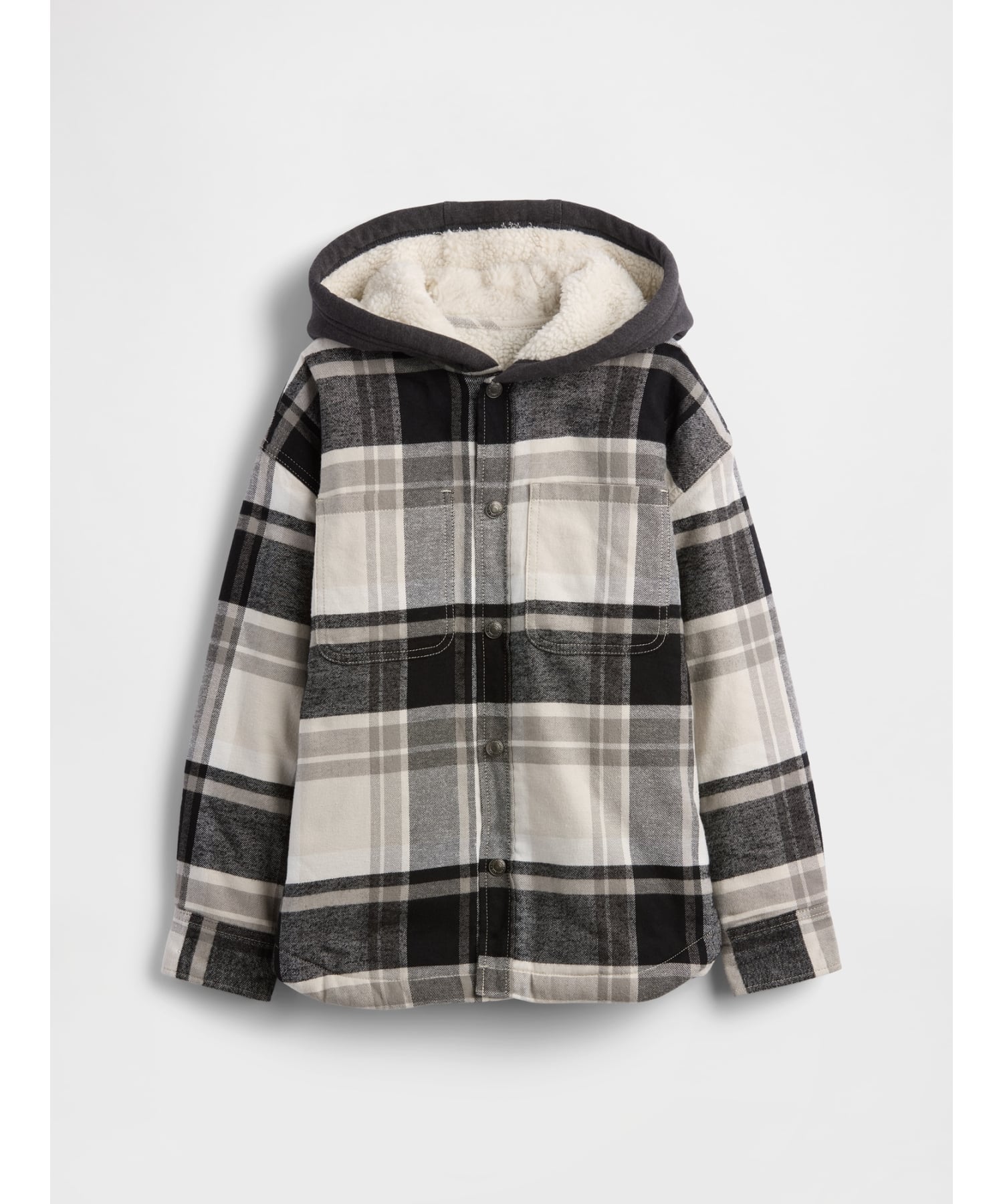 (K) Фланелевая куртка с капюшоном на флисовой подкладке (детская) GAP, GREY_PLAID — фото 4