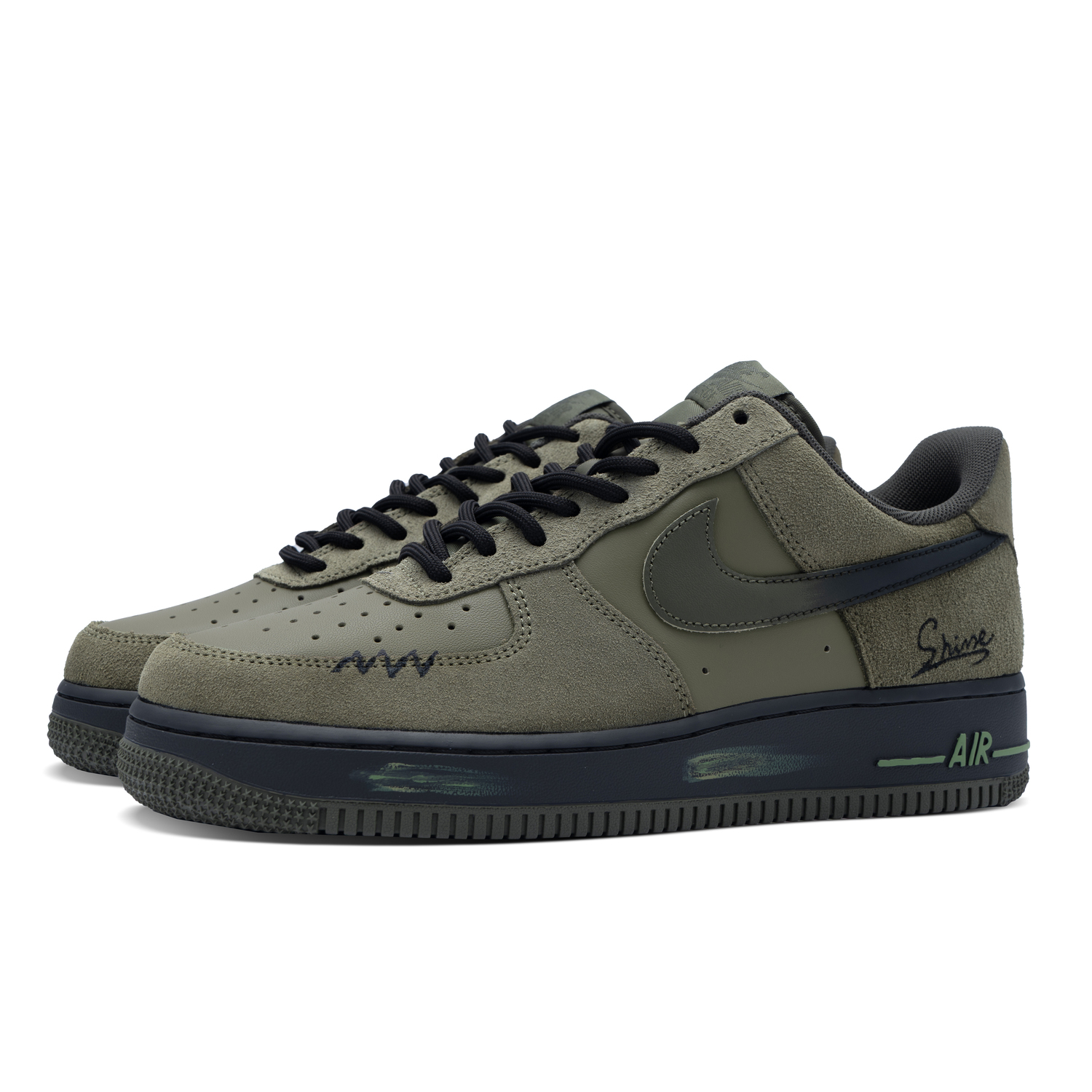 Air Force 1 07 LV8 Low top мужские скейтборд кроссовки черные зеленые Nike, черный/зеленый — фото 4