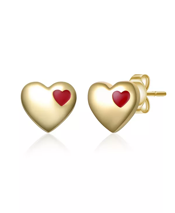 

Серьги-Гвоздики в форме сердца, покрытые 14-каратным золотом и красной эмалью Rachel Glauber, red