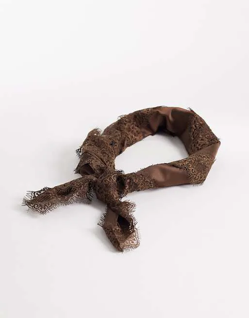 

Коричневый ремень-бандана с контрастной кружевной отделкой My Accessories