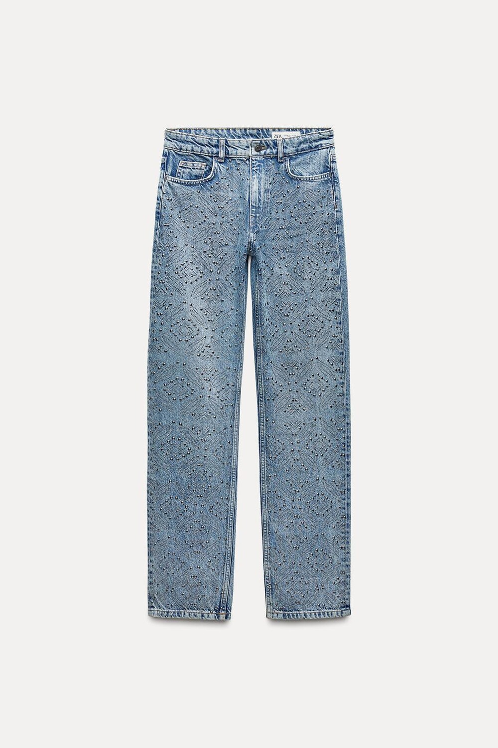 

Прямые джинсы со средней талией, с заклепками ZARA, синий
