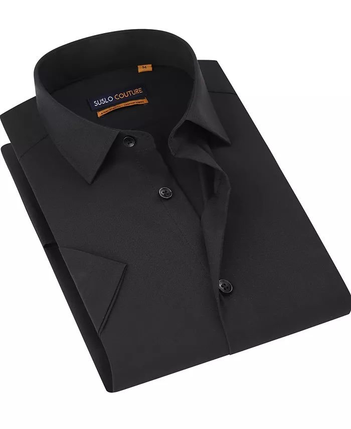 

Мужская классическая рубашка с коротким рукавом Slim Fit Performance, однотонная Suslo Couture, черный