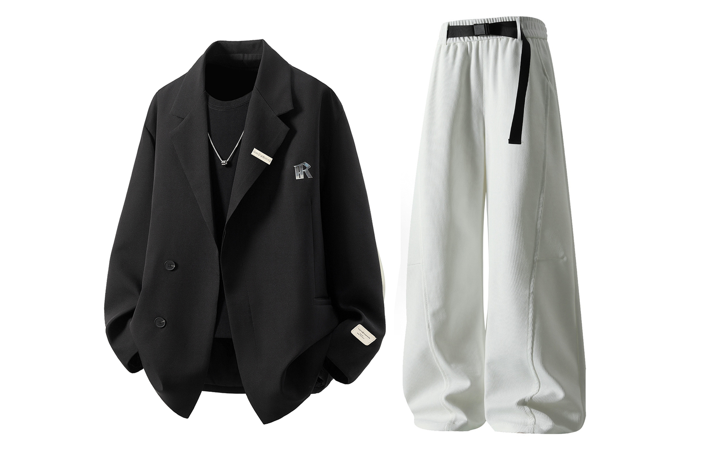 

Повседневная спортивная одежда Unisex с лацканом Moderate X1617, черный top+белый pants