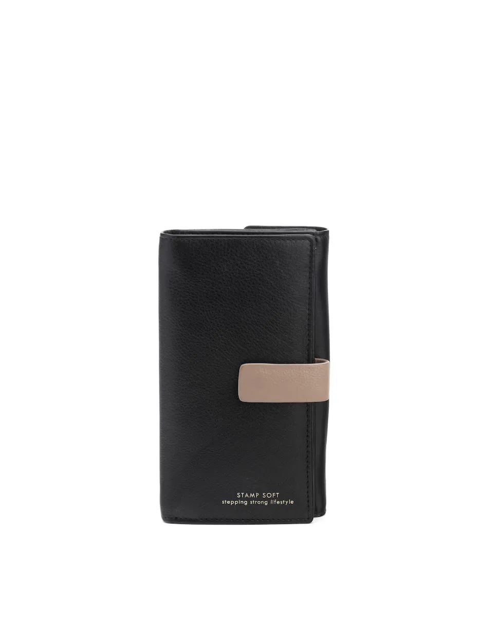 

Средний женский кошелек из черной кожи Stamp