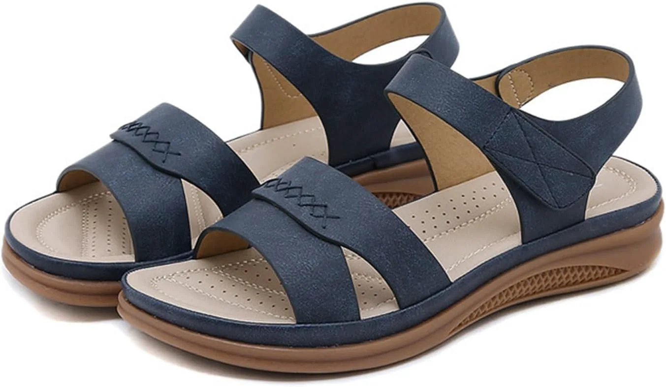 

Женские сандалии TOSOFT большого размера, повседневные, удобные, легкие, открытый носок, плоская подошва, женские сандалии, шлепанцы для студентов, темно-синий