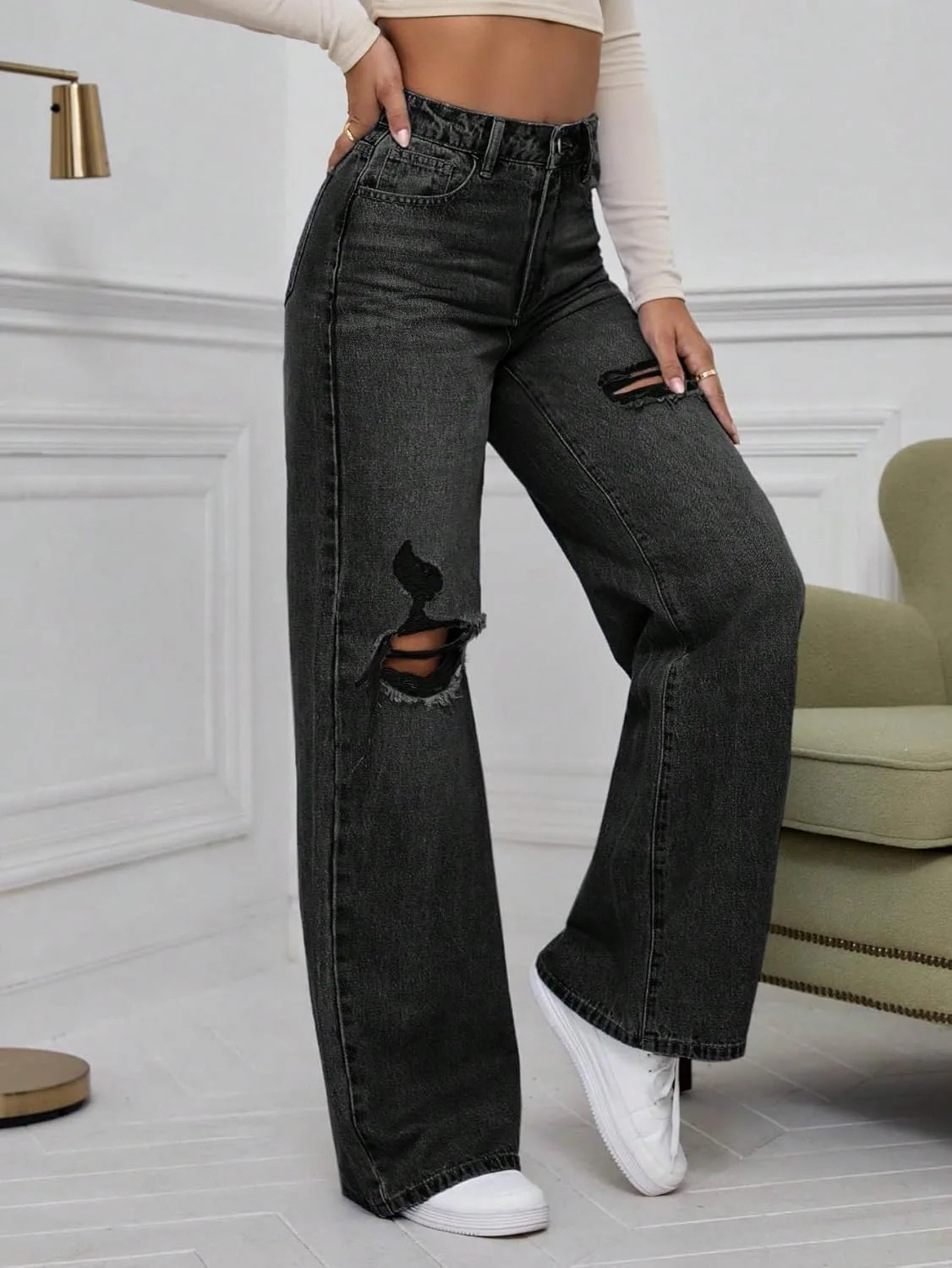 Женские классические джинсы Wide Leg Generic, черный — фото 4