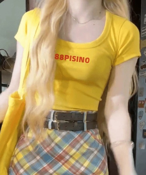 

Футболка с U-образным вырезом, короткими рукавами, укороченная, с логотипом WESTSEA, желтая