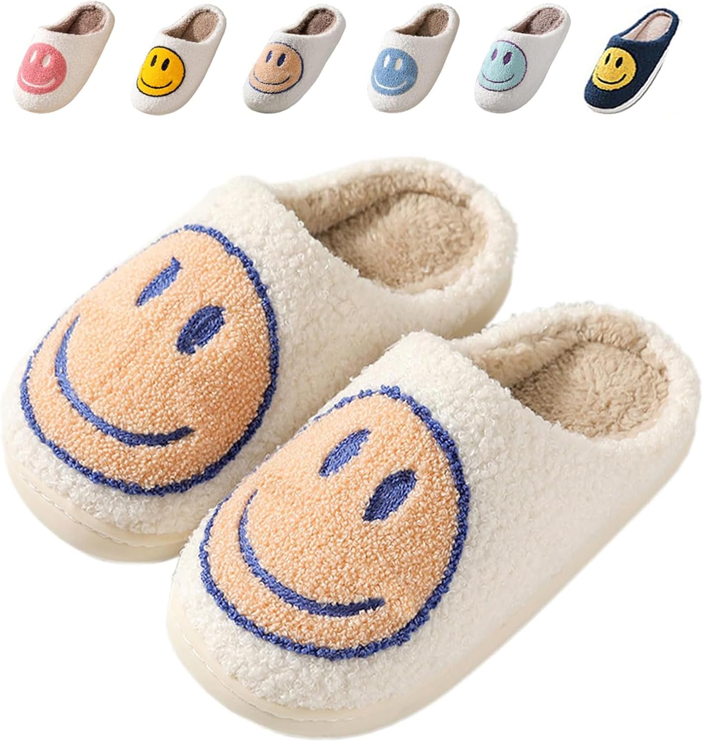 

Мягкие плюшевые тапочки Sierlos для детей с милым дизайном- мягкая пена с эффектом памяти, мягкие и удобные для дома и улицы, с улыбающимся лицом, белый