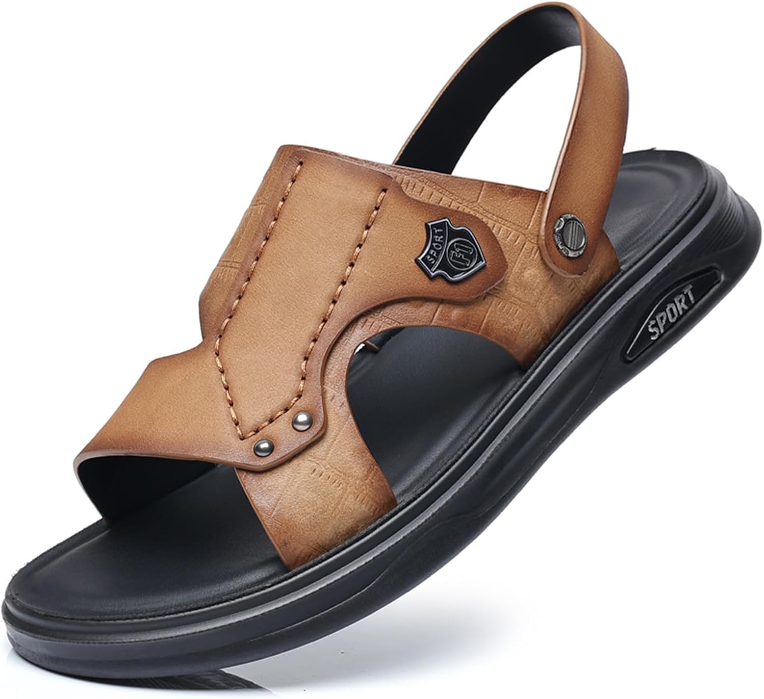 

Мужские спортивные сандалии Abborora на открытом воздухе из натуральной кожи с открытым носком для пляжа, хаки