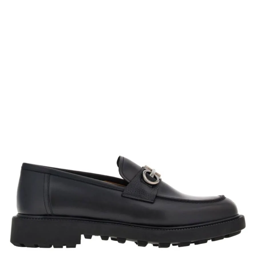 Кожаные мокасины Ferragamo Galles с орнаментом Gancini, черный