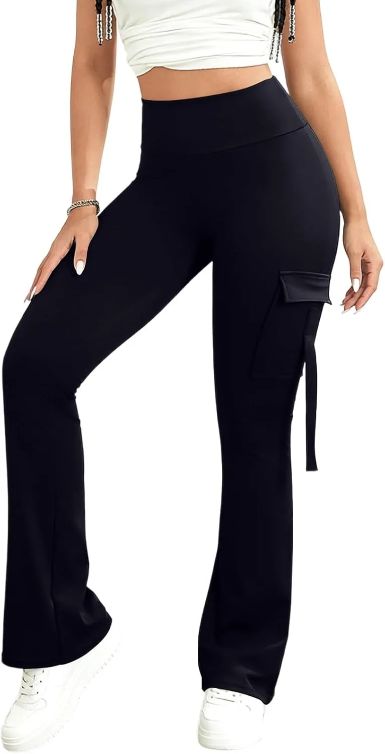 

Женские спортивные леггинсы Flare Leggings с карманами, High Waisted, без переднего шва Shusuen