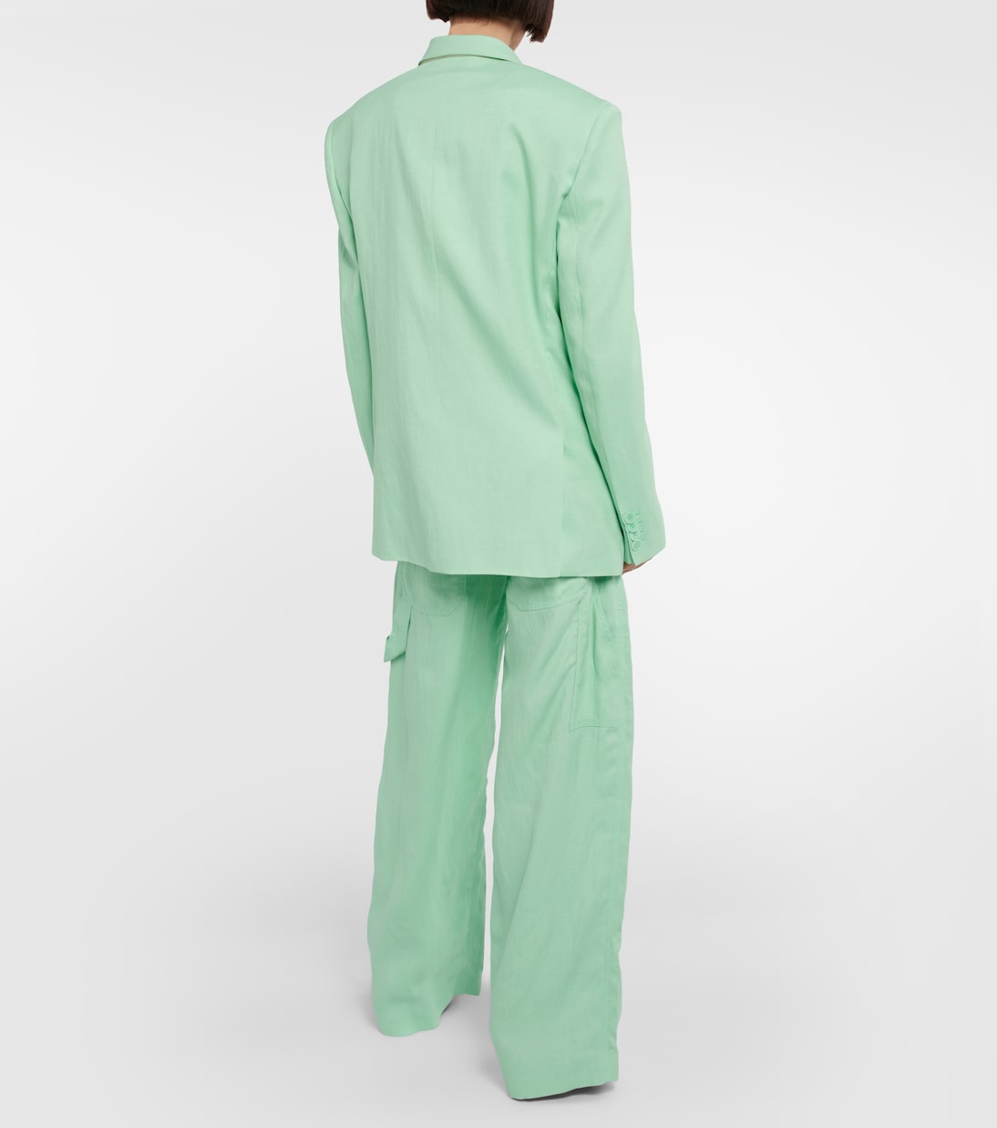 Двубортный блейзер из смесовой льняной ткани Stella McCartney, Fluo Mint — фото 3