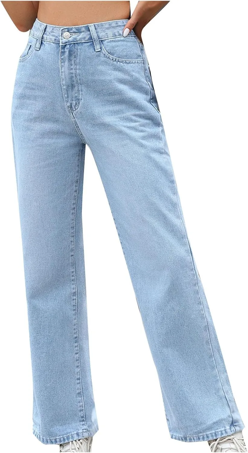 

Uillui широкие джинсы для женщин, прямые, с микро-клешем, высокая посадка