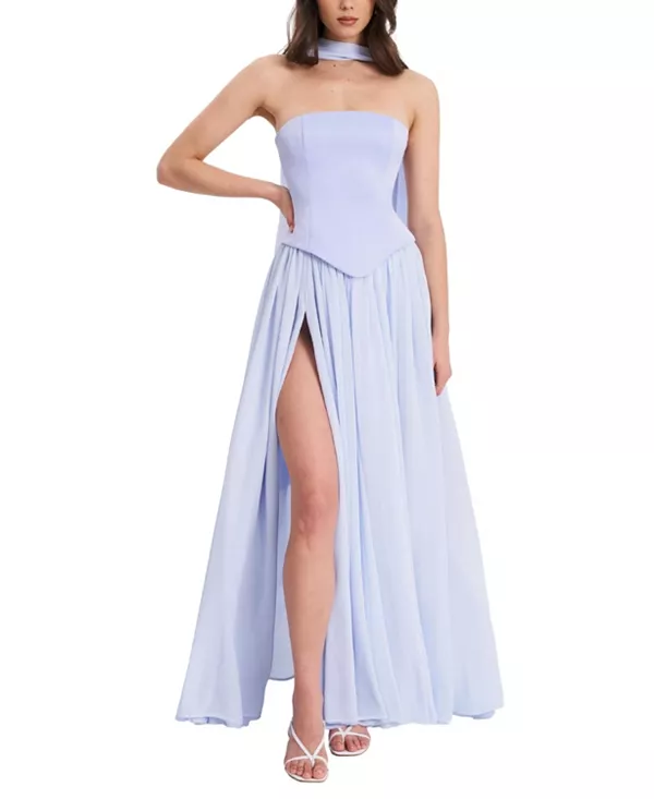 

Платье Qianna из шифона с баской и шарфом. Miss Circle, синий