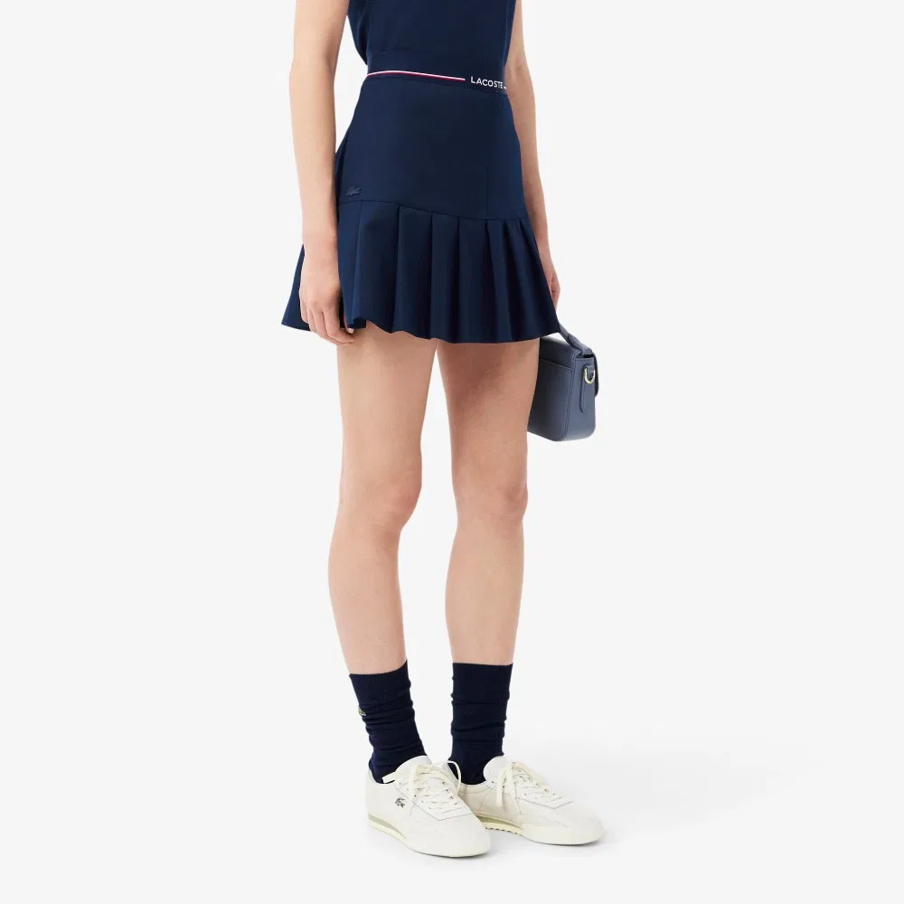 Юбка Lacoste плиссированная мини, логотип на поясе, тёмно-синяя — фото 2