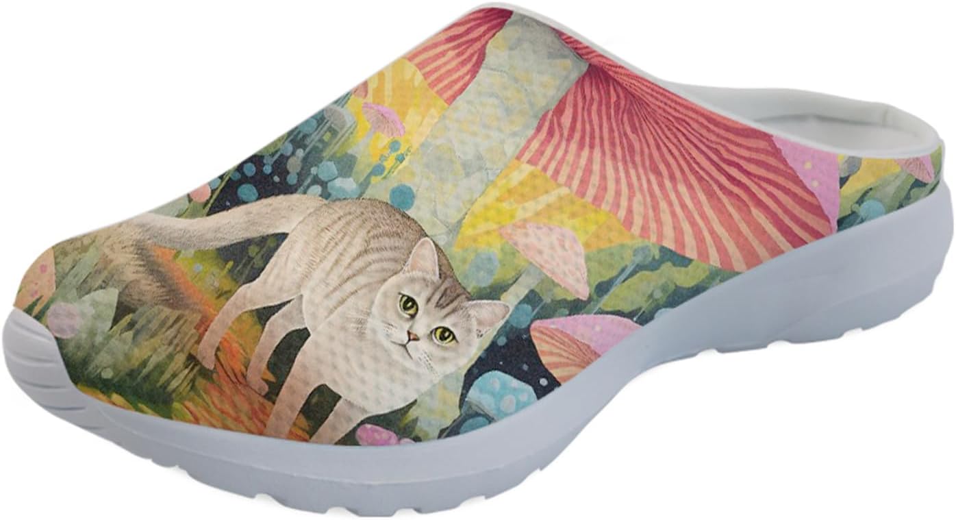 

Forchrinse Hawaiian Palm Tree Watercolor Sky Beach Женские слипоны-мюли Мужские прогулочные кроссовки Садовые сабо Домашние туфли Легкие, Cat Mushroom