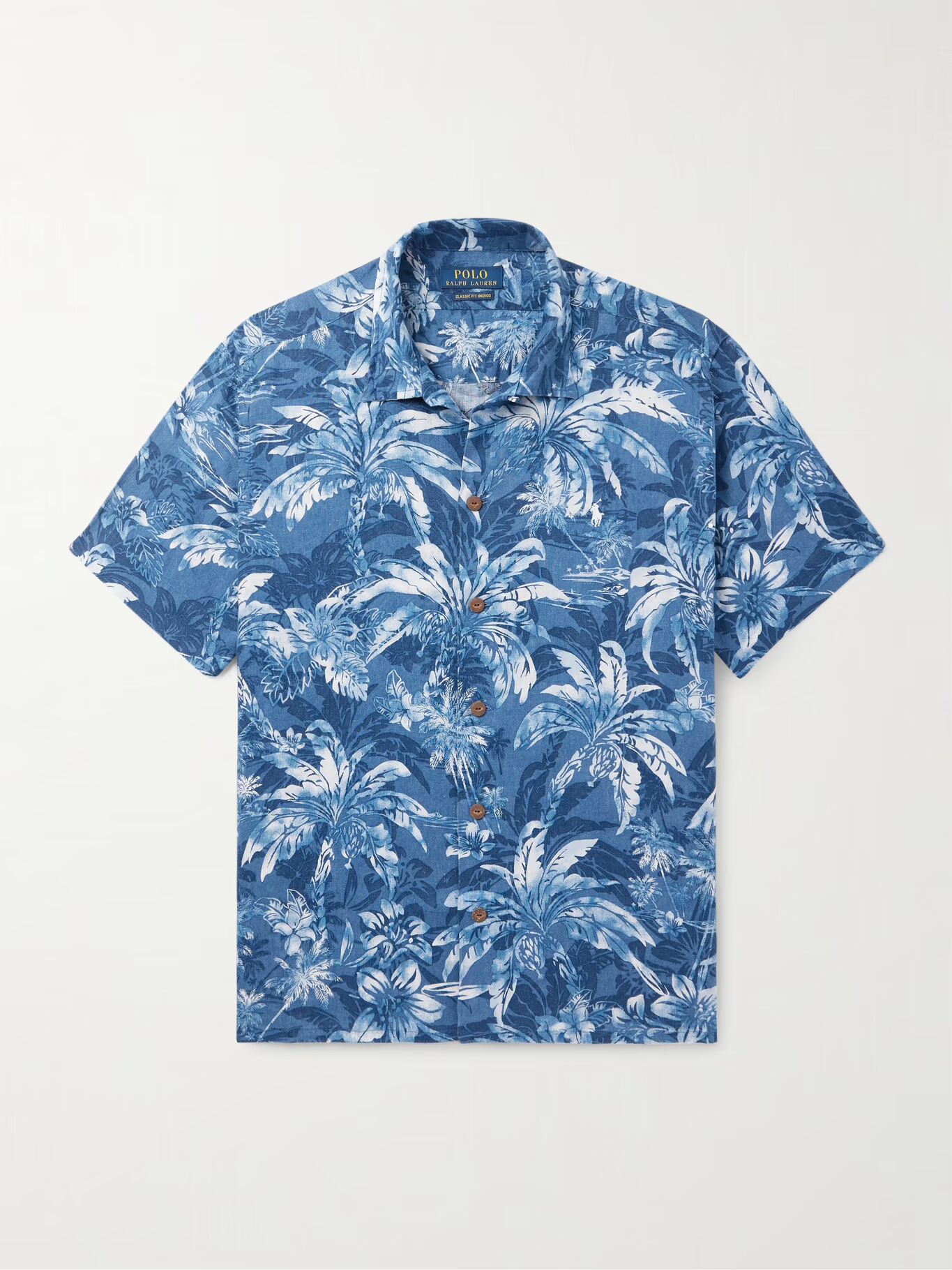 

Льняная рубашка Clady Camp-Collar с вышитым логотипом и принтом POLO RALPH LAUREN, синий