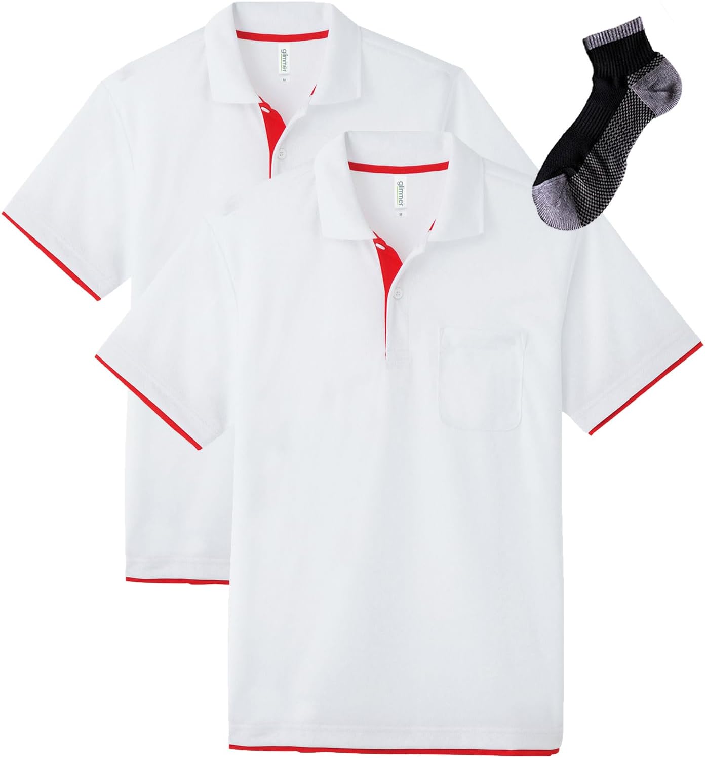 

Мужская рубашка-поло Glimmer 00339-AYP, короткий рукав, быстросохнущая, многослойная, с карманом, 113 г (4,4 унции), бело-красный
