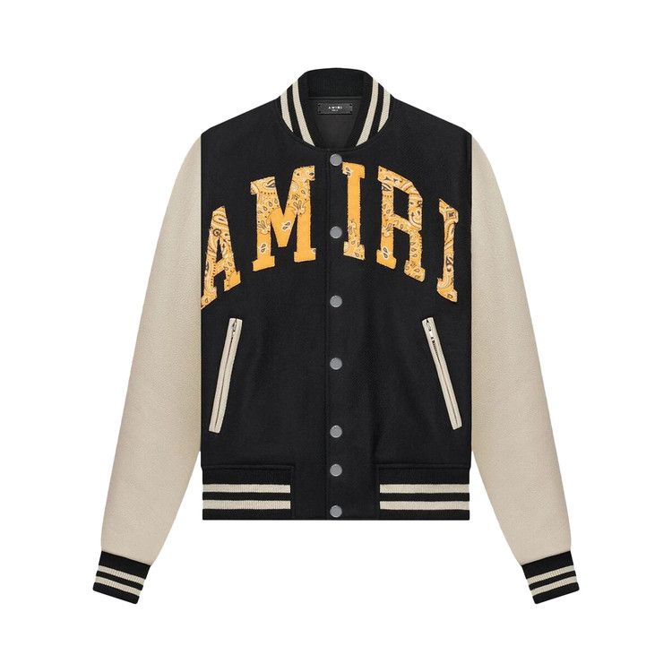 

Куртка Amiri Bandana Print Logo Applique Varsity Jacket, Black