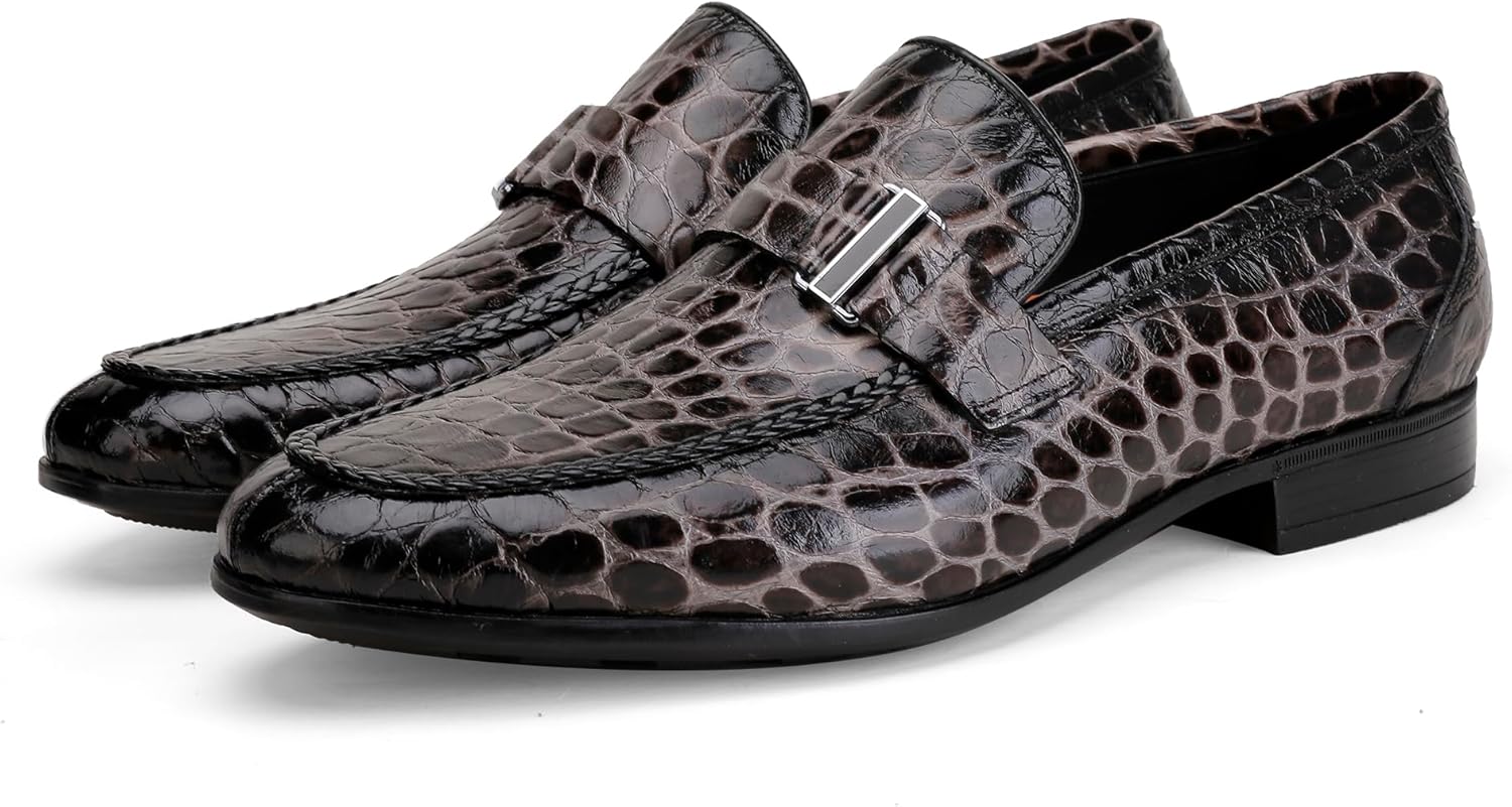 

Мужские лоферы из крокодиловой кожи, черные, серые, коричневые, без шнурков, для свадеб, бизнеса, вечеринок и повседневной носки Generic