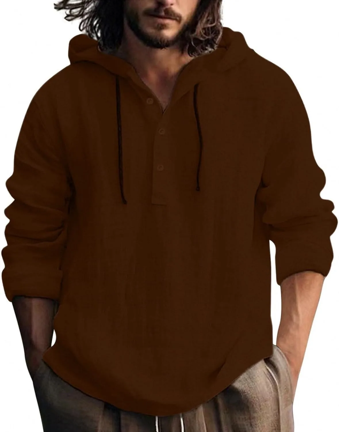 

Ymosrh мужская хлопковая льняная худи-рубашка с длинным рукавом, легкая и дышащая, S-3XL