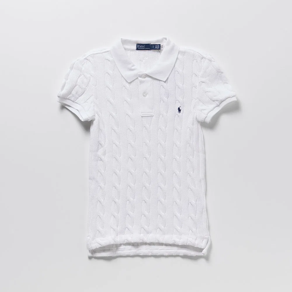 Женская облегающая вязаная рубашка-поло с косами белая от Polo Ralph Lauren