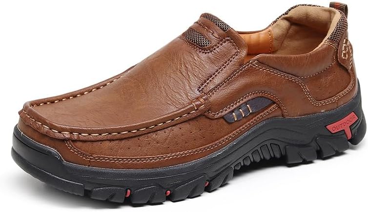 

Мужские слипоны из кожи на платформе для прогулок, легкие, с нескользящей мягкой подошвой, походные туфли, удобные и офисные мокасины Xoekd, коричневый