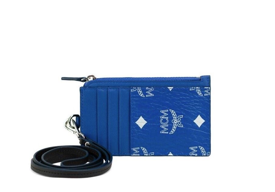 

Aren Visetos Surf the Web Blue Leather Card Case Ожерелье Lanyard Кошелек MCM