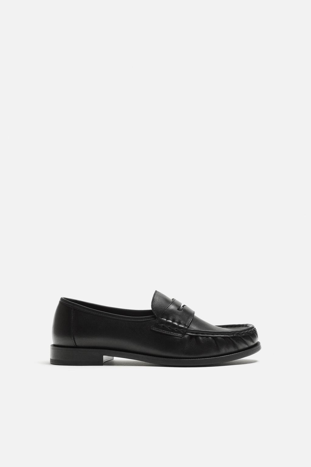 

Мокасины с кожаным пенни-ремешком ZARA, черный