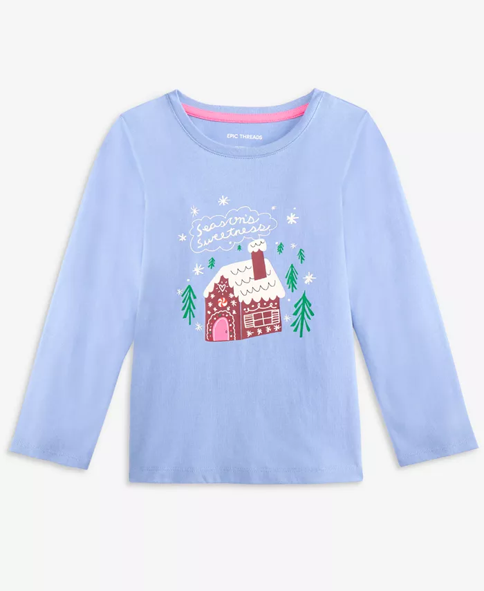 

Футболка с длинным рукавом Gingerbread House для девочек 2T-4T Epic Threads, синий