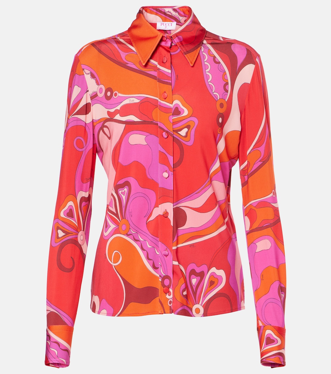 

Рубашка из сатинового джерси с орхидеями Pucci, Rosso/Fuxia