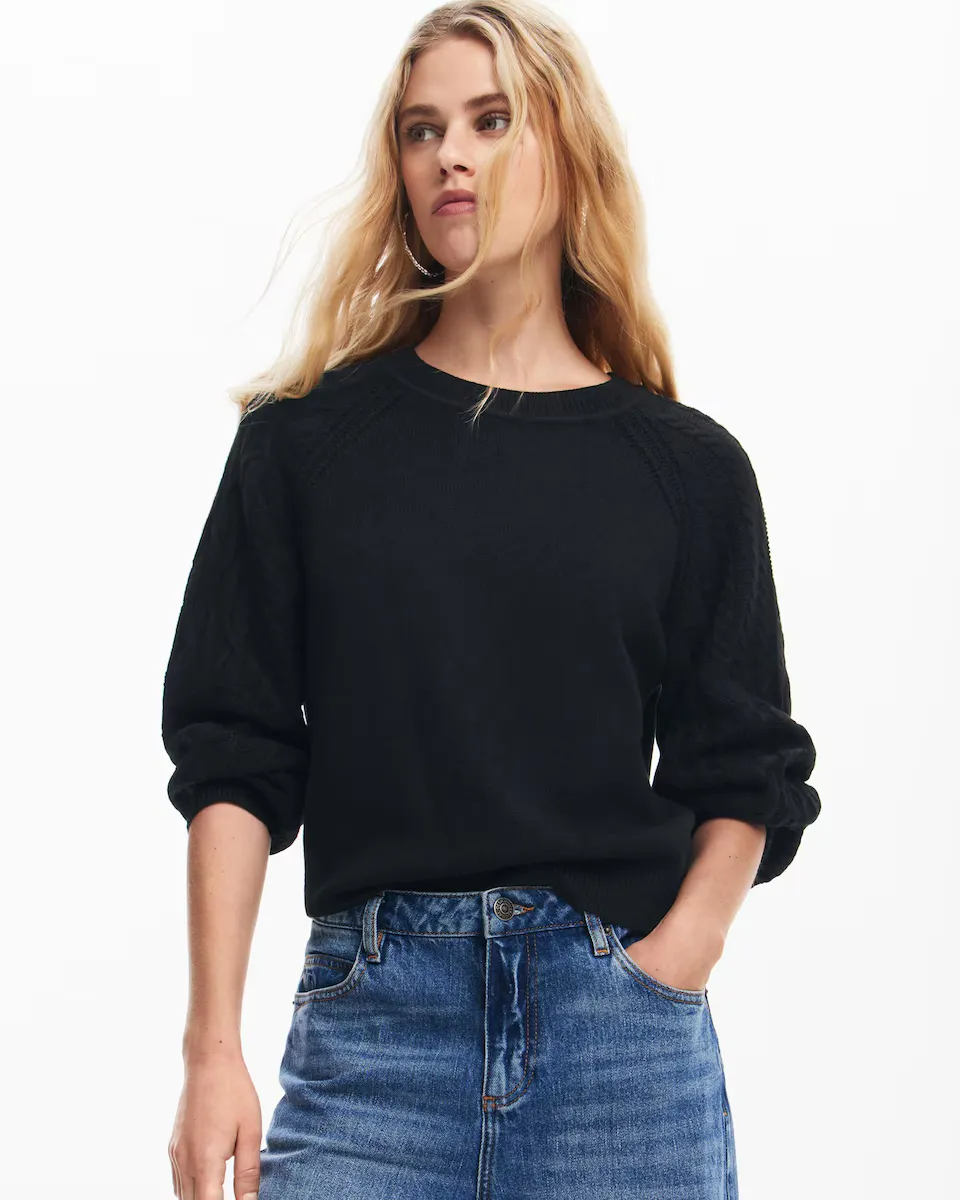 

Однотонный женский свитер с фактурными рукавами Desigual, черный