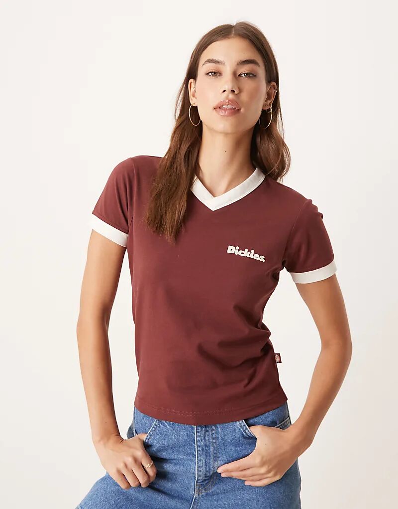 

Футболка Dickies Slayden Ringer Long Line Baby в бордовом цвете