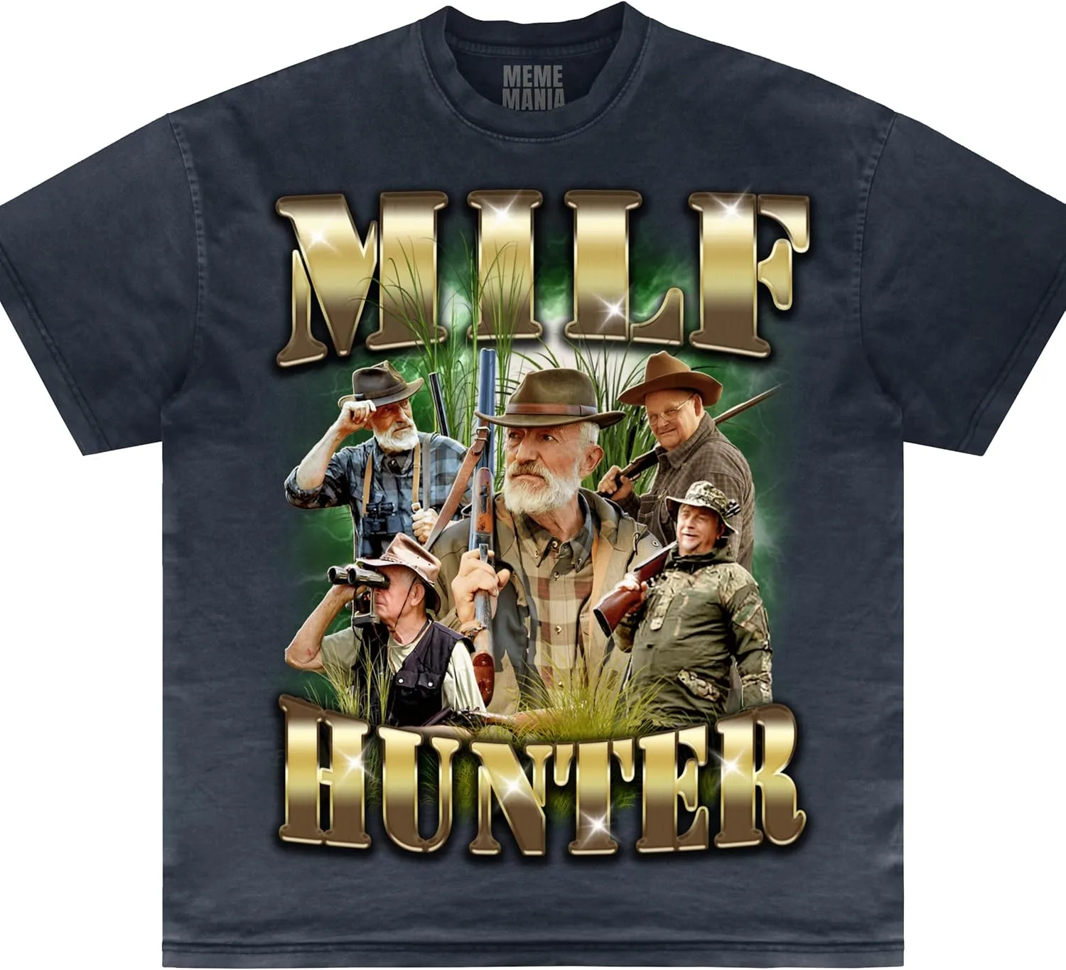 Футболка Milf Hunter, мем Wife Hunting, юмор реднеков, интернет-культура GENERIC, темно-синий