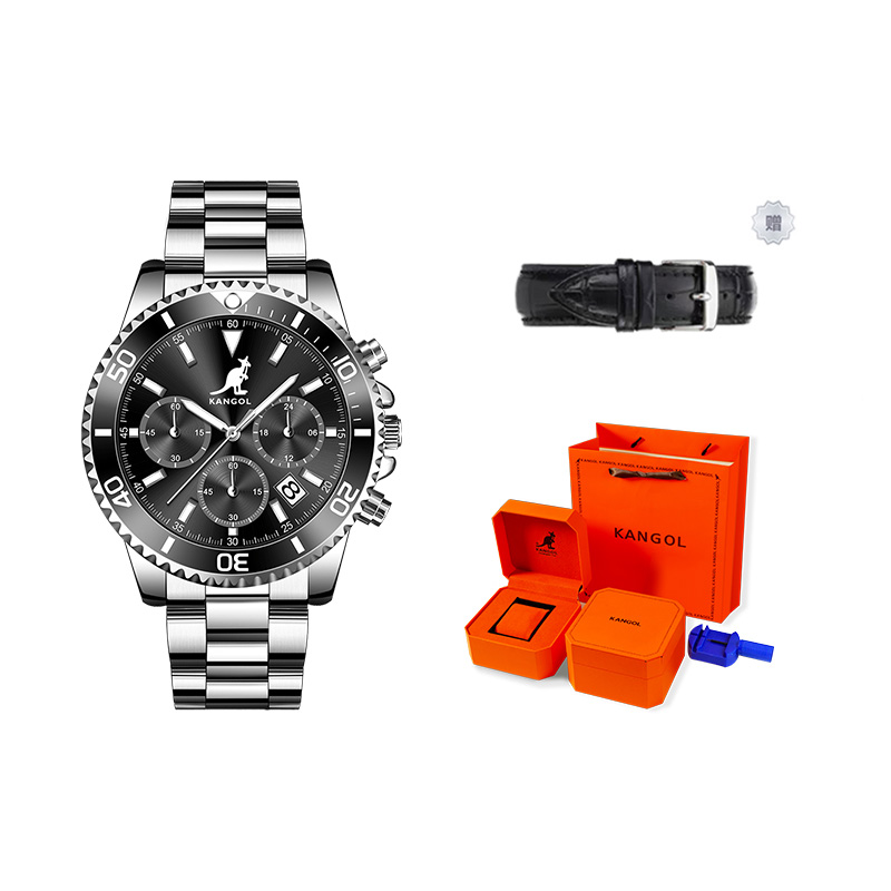 

KANGOL Часы Quartz Movement Stainless Steel Watchband Watch Men's Watch Black Dial, Silver Case Black Dial "Wear A Different Watch Every Day"