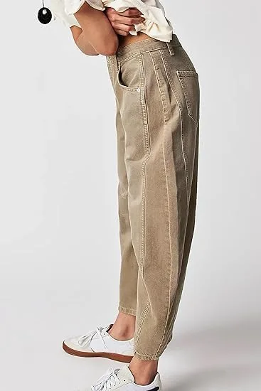 Женские джинсы baggy wide leg barrel vintage cropped raw hem — фото 3