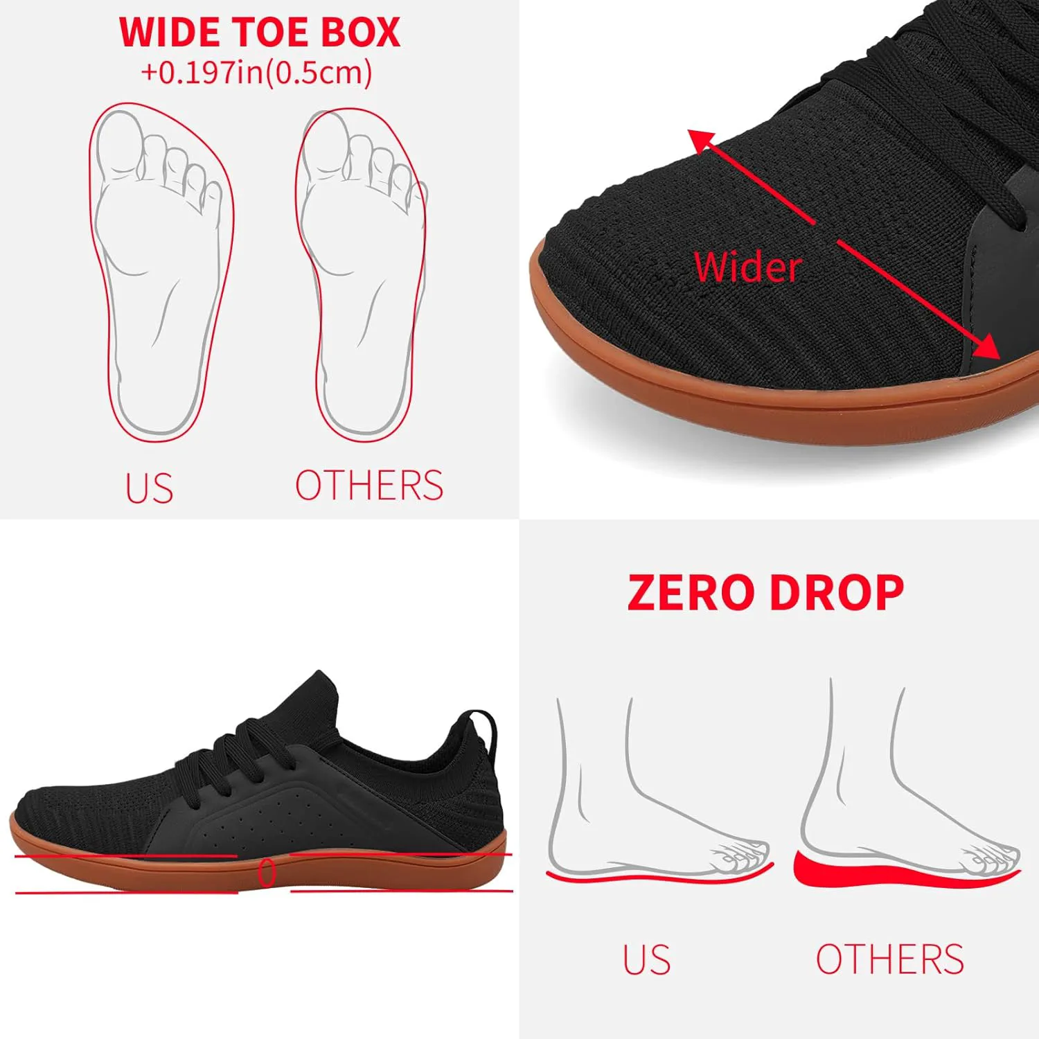 Мужские Босоножки relxfeet Минималистичные Кросс-Тренеры Обувь для Широкого Пальца Ходьба Обувь С Нулевым Каблуком Кроссовки для Беговых Троп, черный — фото 4