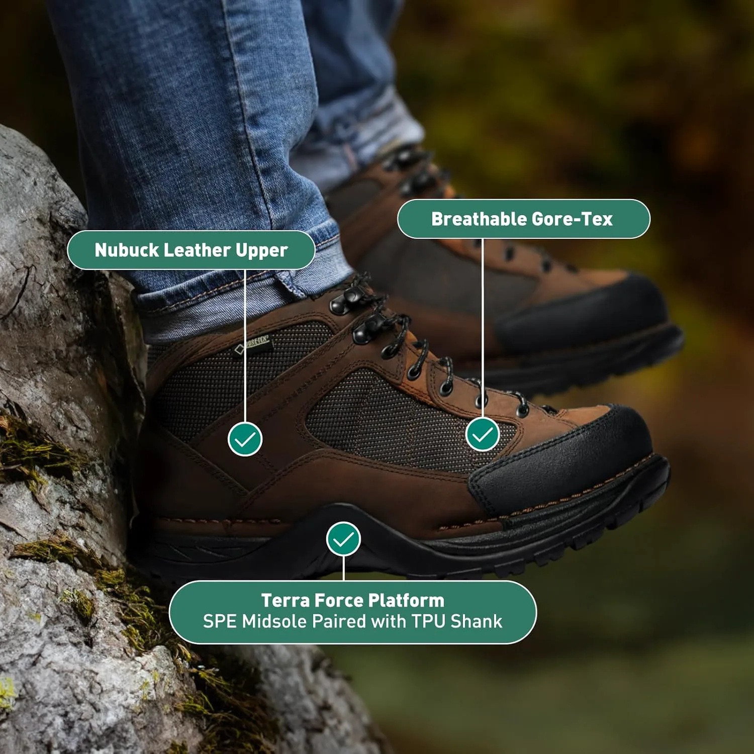 Мужские водонепроницаемые походные ботинки Danner Radical 452 с подошвой 5,5” из шлифованной нубуковой кожи, носком, устойчивым к царапинам, дышащим материалом Gore-Tex и противоскользящей подошвой, темно-коричневый — фото 3