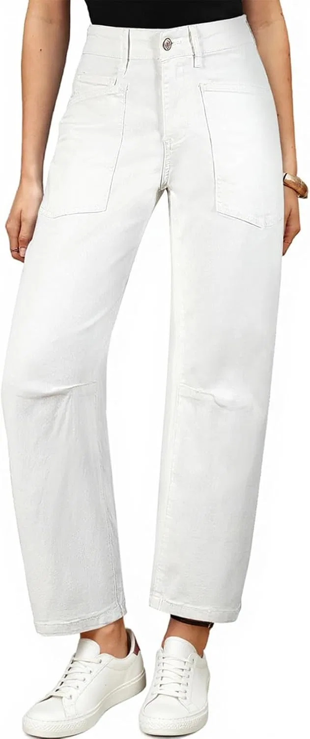 Джинсы barrel wide leg high waisted, белый