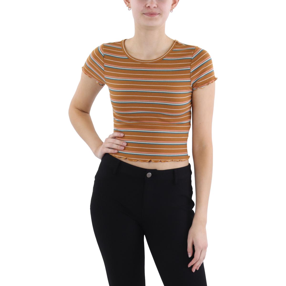 

Женский пуловер с круглым вырезом и оборками Hippie Rose, цвет rust stripe