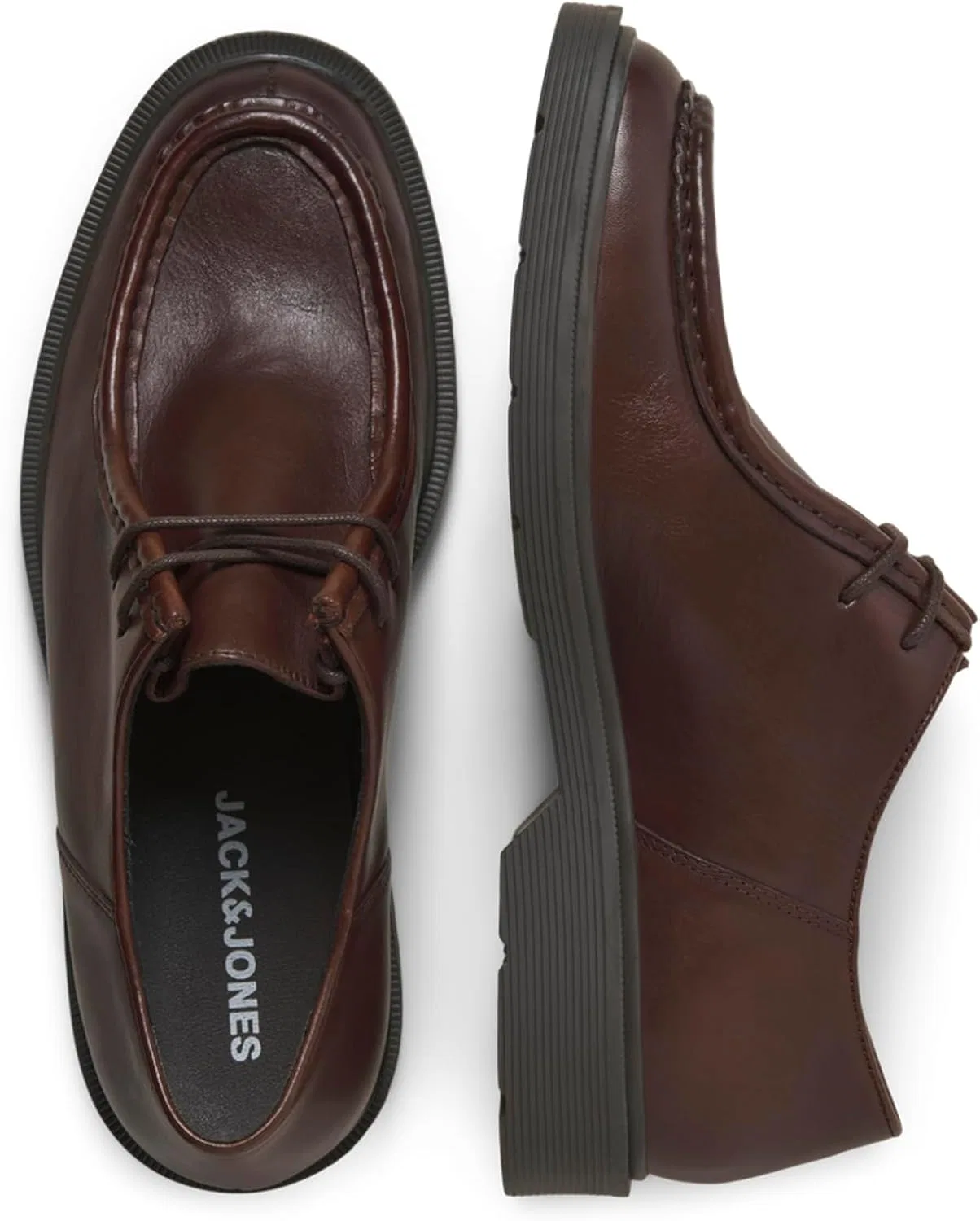 Мужские кожаные мокасины JJ & JONES Jfwaustin JACK & JONES, Brown Stone — фото 3